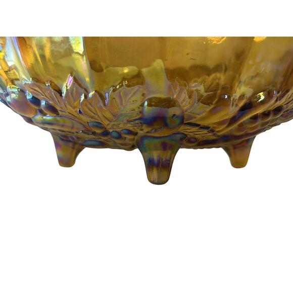 Indiana Glass Iridescent Carnival Amber Glass Oval Fruit Bowl Footed Vintage - Picture 2 of 10